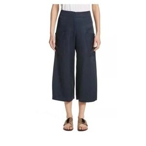 NEW Zero + Maria Cornejo Curved Eda Culotte Linen Drape Pant Sz 4 Navy Blue NWT